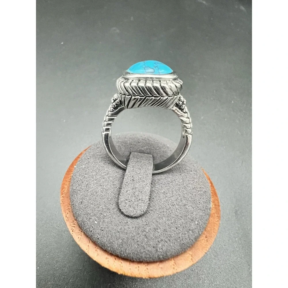 Vtg Southwestern Style Large Faux Turquoise Cabochon Rope Twist Statement Ring 9